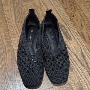 Massimo Dutti Black Knit Loafers Slip-On Flats